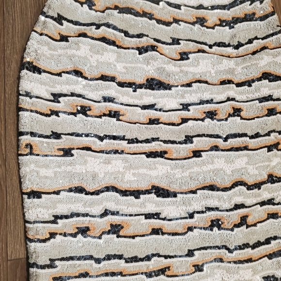 Blaise Kavanagh Silk Sequin Cocktail Dress Black Draped Back Striped Sleeveless - Picture 8 of 10